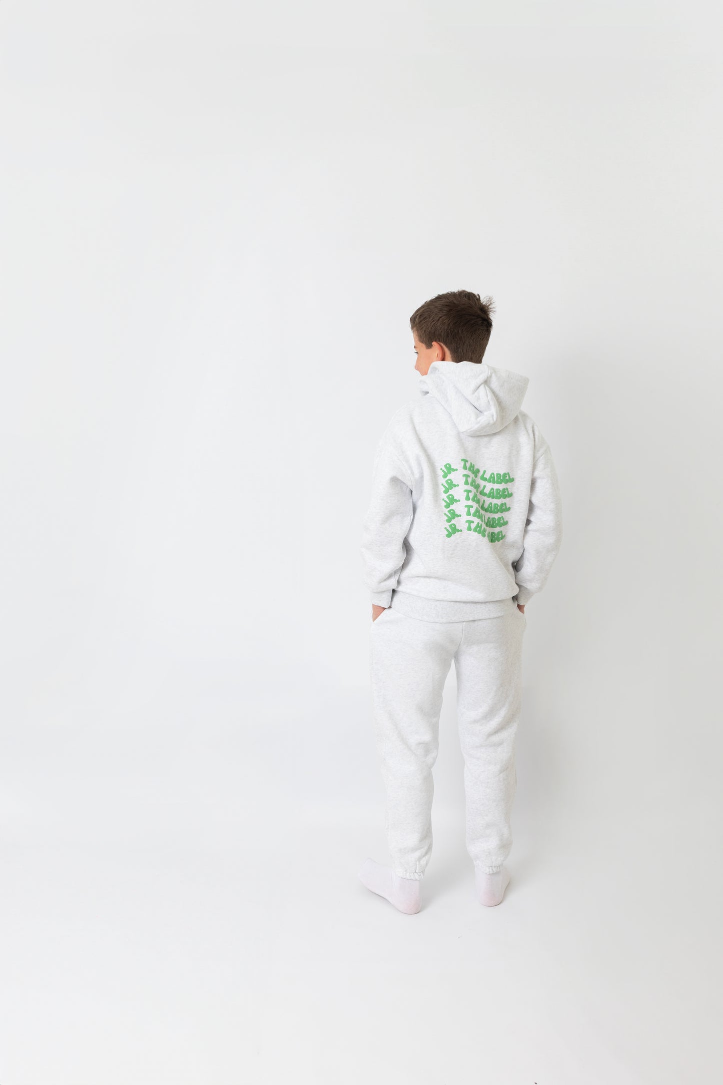 Grey Hoodie With Green Puff Print