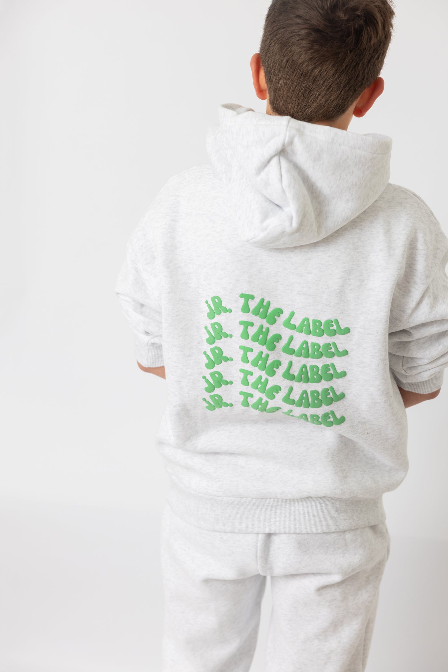 Grey Hoodie With Green Puff Print