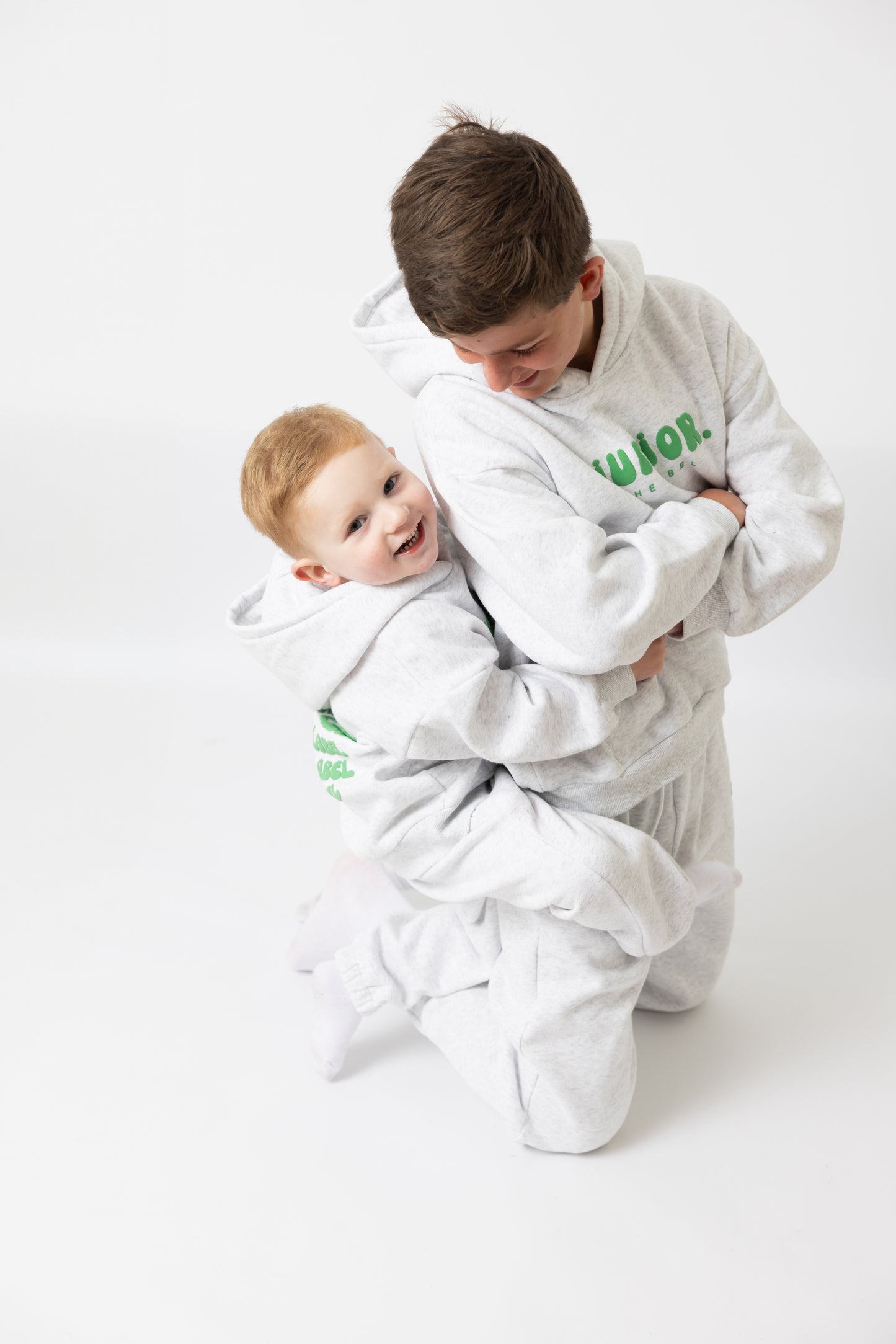 Grey Hoodie With Green Puff Print