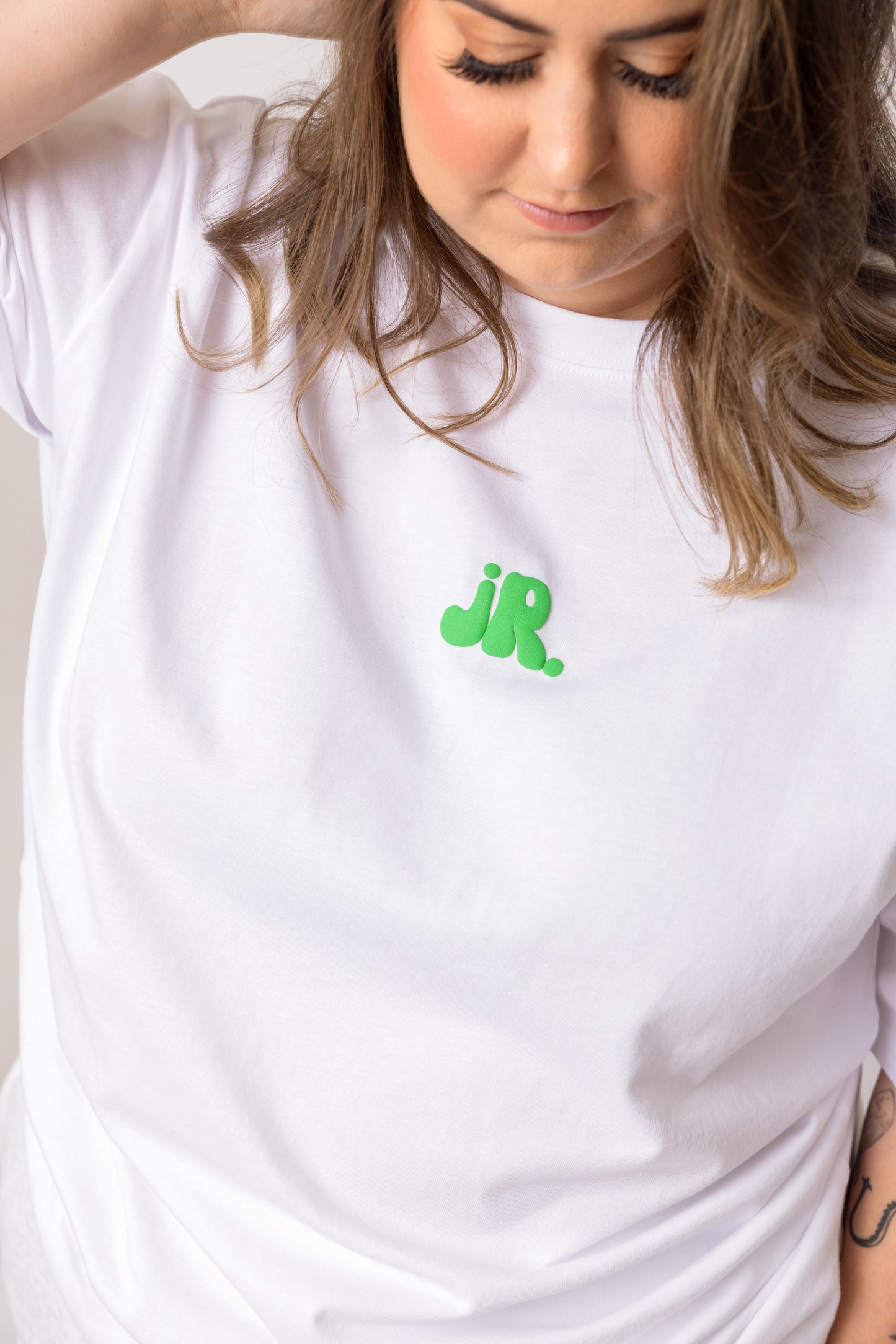 Boxy Tee White - Green Puff
