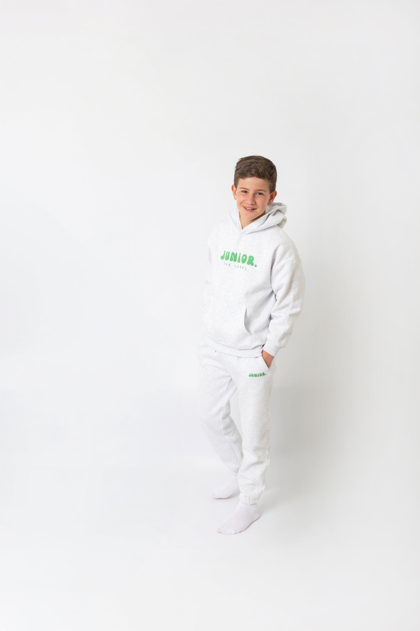 Grey Hoodie With Green Puff Print