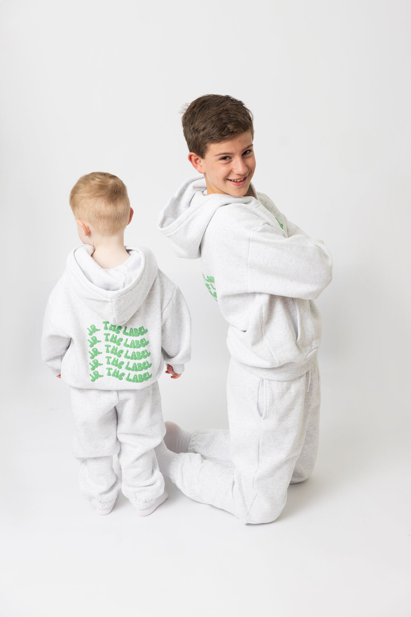 Grey Hoodie With Green Puff Print
