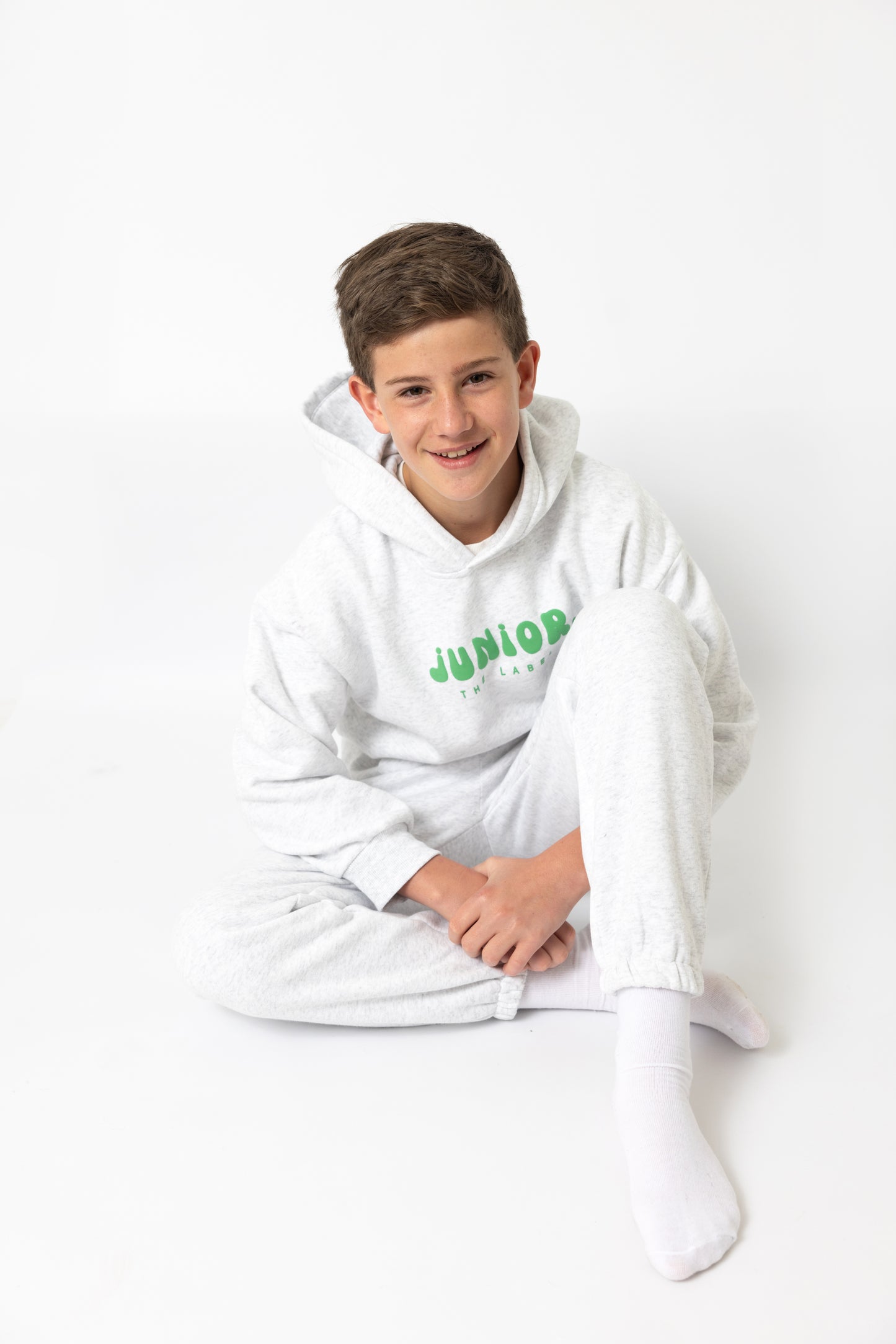 Grey Hoodie With Green Puff Print