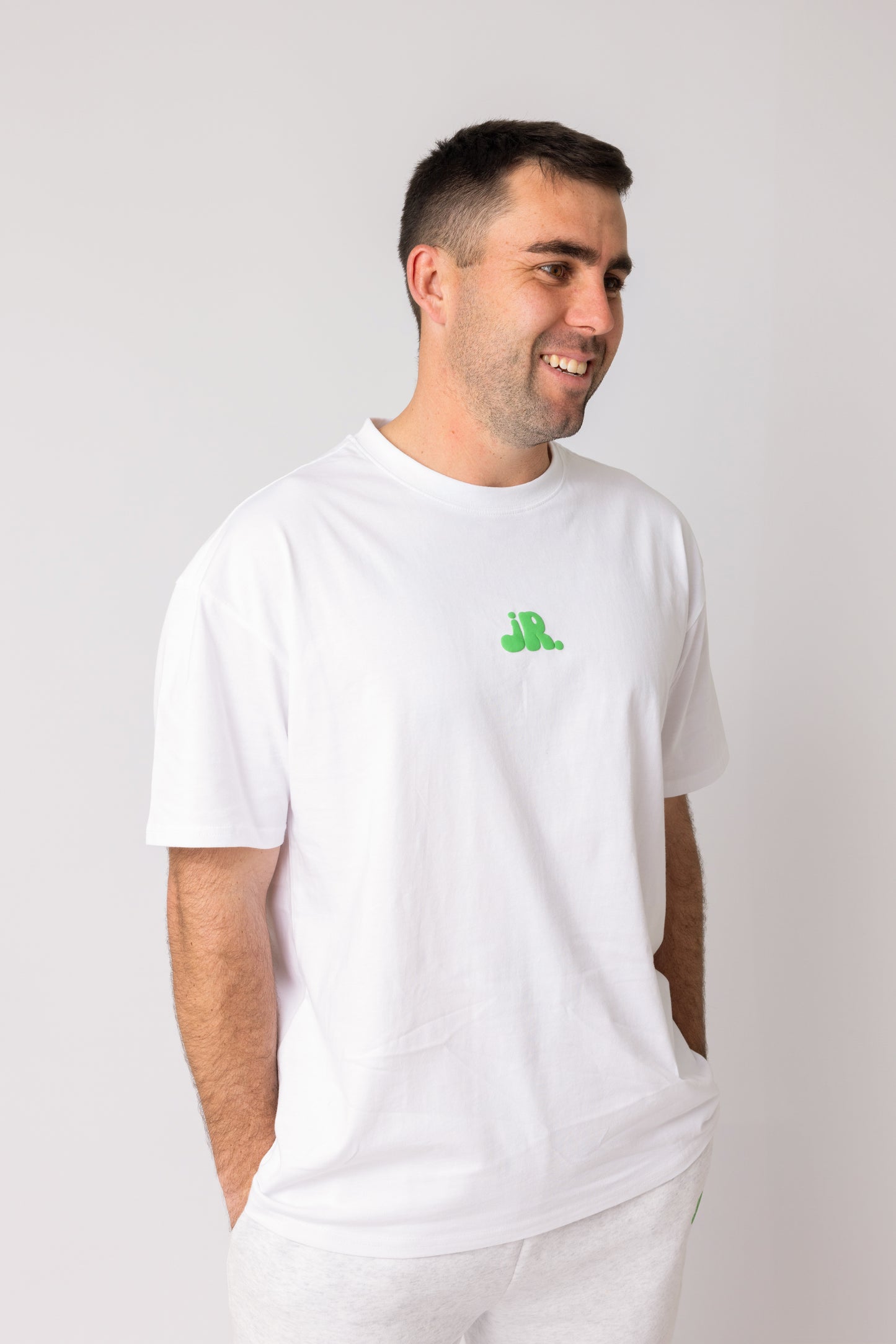 Boxy Tee White - Green Puff