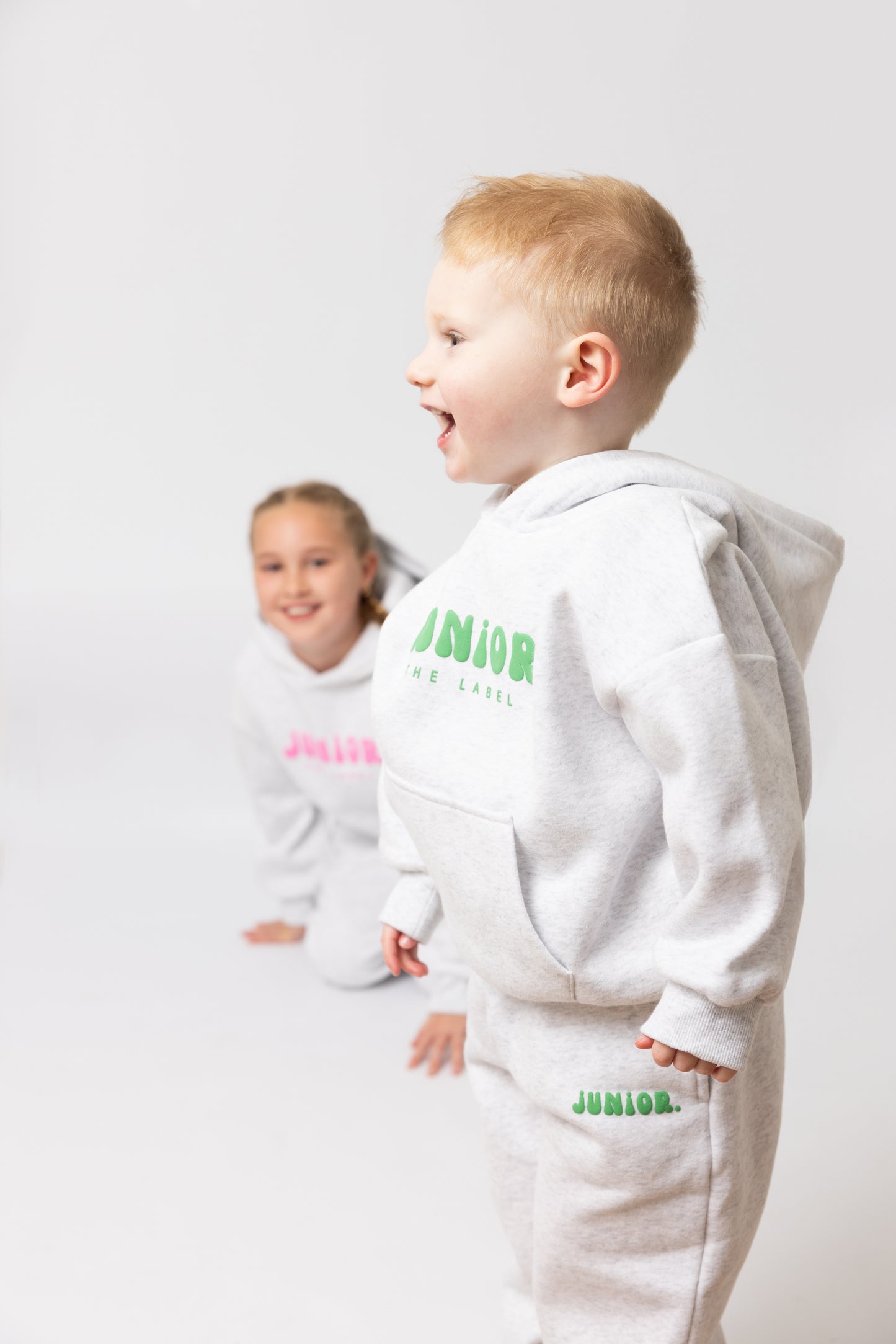Grey Hoodie With Green Puff Print