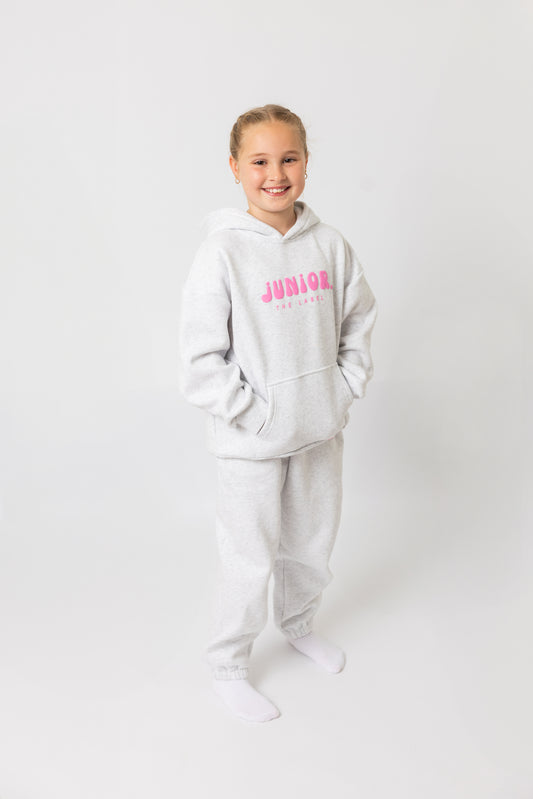 Kids Grey Tracksuit With Pink Puff Print